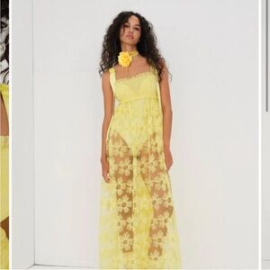 For Love & Lemons Yellow Maxi Dress NWT small Bodysuit Overlay